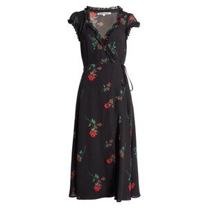 Reformation Women's Gwyneth Floral Wrap Dress Black Roses NWOT Size Large